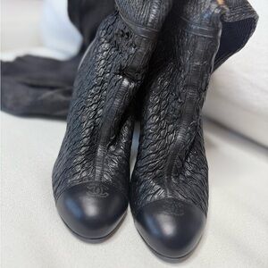 Chanel Leather Thigh High Boots 37 Black